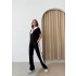 YAKA DETAY BLUZ VE ŞERİTLİ PANTOLONLU MODAL İKİLİ TAKIM SİYAH