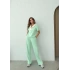 YAKA DETAY BLUZ VE ŞERİTLİ PANTOLONLU MODAL İKİLİ TAKIM YEŞİL