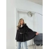 YAKA KÜRK DETAY KEMERLİ KAŞE PANÇO SİYAH