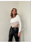 ALT ÜÇGEN TÜL DETAY CROP BEYAZ