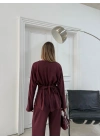 SIRT BAĞLAMA DETAY BLUZ VE PANTOLONLU MODAL İKİLİ TAKIM BORDO