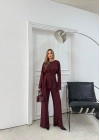 SIRT BAĞLAMA DETAY BLUZ VE PANTOLONLU MODAL İKİLİ TAKIM BORDO