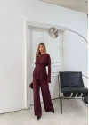 SIRT BAĞLAMA DETAY BLUZ VE PANTOLONLU MODAL İKİLİ TAKIM BORDO