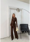 SIRT BAĞLAMA DETAY BLUZ VE PANTOLONLU MODAL İKİLİ TAKIM KAHVE