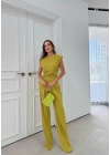 AKSESUAR DETAY BLUZ VE PANTOLONLU GOFRE İKİLİ TAKIM YEŞİLL