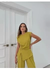 AKSESUAR DETAY BLUZ VE PANTOLONLU GOFRE İKİLİ TAKIM YEŞİLL