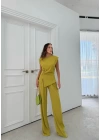 AKSESUAR DETAY BLUZ VE PANTOLONLU GOFRE İKİLİ TAKIM YEŞİLL