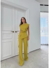 AKSESUAR DETAY BLUZ VE PANTOLONLU GOFRE İKİLİ TAKIM YEŞİLL