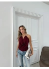 AKSESUAR DETAY DEGAJE YAKA SANDY BLUZ BORDO