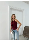 AKSESUAR DETAY DEGAJE YAKA SANDY BLUZ BORDO