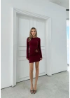 AKSESUAR DETAY DRAPELİ SANDY ELBİSE BORDO