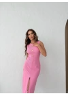 AKSESUAR DETAY UZUN KALEM OTTOMAN ELBİSE PEMBE