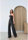 AKSESUAR DETAY YAN BÜZGÜLÜ BLUZ VE PANTOLONLU GOFRE İKİLİ TAKIM ANTRASİT