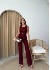 AKSESUAR DETAY YELEK VE PANTOLONLU OTTOMAN İKİLİ TAKIM BORDO