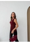 AKSESUAR DETAY YIRTMAÇLI OTTOMAN BLUZ BORDO