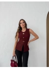 AKSESUAR DETAY YIRTMAÇLI OTTOMAN BLUZ BORDO