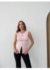 AKSESUAR DETAY YIRTMAÇLI OTTOMAN BLUZ PEMBE