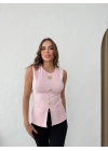AKSESUAR DETAY YIRTMAÇLI OTTOMAN BLUZ PEMBE