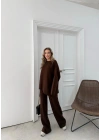 ASİMETRİK DETAY KAZAK VE PANTOLONLU TRİKO İKİLİ TAKIM KAHVE RY-8010