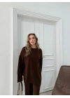 ASİMETRİK DETAY KAZAK VE PANTOLONLU TRİKO İKİLİ TAKIM KAHVE RY-8010