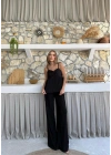 ASKI TERS DİKİŞ DETAY BLUZ VE PANTOLON GÖFRE İKİLİ TAKIM SİYAH