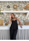 ASKI TERS DİKİŞ DETAY BLUZ VE PANTOLON GÖFRE İKİLİ TAKIM SİYAH
