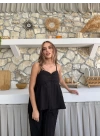 ASKI TERS DİKİŞ DETAY BLUZ VE PANTOLON GÖFRE İKİLİ TAKIM SİYAH