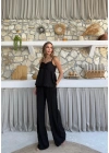 ASKI TERS DİKİŞ DETAY BLUZ VE PANTOLON GÖFRE İKİLİ TAKIM SİYAH