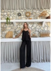 ASKI TERS DİKİŞ DETAY BLUZ VE PANTOLON GÖFRE İKİLİ TAKIM SİYAH