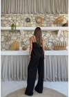 ASKI TERS DİKİŞ DETAY BLUZ VE PANTOLON GÖFRE İKİLİ TAKIM SİYAH