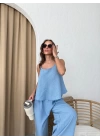 ASKILI BLUZ VE PANTOLONLU ÇİLEK İKİLİ TAKIM MAVİ