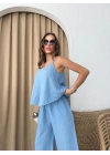 ASKILI BLUZ VE PANTOLONLU ÇİLEK İKİLİ TAKIM MAVİ