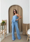 ASKILI BLUZ VE PANTOLONLU ÇİLEK İKİLİ TAKIM MAVİ