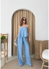 ASKILI BLUZ VE PANTOLONLU ÇİLEK İKİLİ TAKIM MAVİ