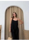 ASKILI BLUZ VE PANTOLONLU ÇİLEK İKİLİ TAKIM SİYAH