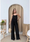 ASKILI BLUZ VE PANTOLONLU ÇİLEK İKİLİ TAKIM SİYAH