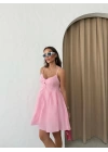 ASKILI DÜĞME DETAY ELBİSE PEMBE