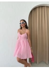 ASKILI DÜĞME DETAY ELBİSE PEMBE