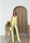 ASKILI DÜĞME DETAY YELEK VE PANTOLONLU İKİLİ TAKIM SARI