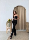 ASKILI DÜĞME DETAY YELEK VE PANTOLONLU İKİLİ TAKIM SİYAH