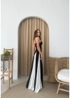ASKILI ETEK GARNELİ ELBİSE SİYAH