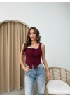 ASKILI FİYONK DETAY BLUZ BORDO