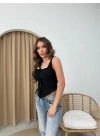 ASKILI FİYONK DETAY BLUZ SİYAH