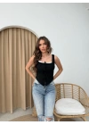 ASKILI FİYONK DETAY BLUZ SİYAH