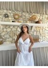 ASKILI SIRT DEKOLTE DETAY UZUN KETEN ELBİSE BEYAZ