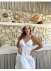 ASKILI SIRT DEKOLTE DETAY UZUN KETEN ELBİSE BEYAZ