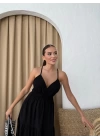 ASKILI SIRT DEKOLTE DETAY UZUN KETEN ELBİSE SİYAH