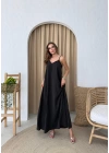 ASKILI UZUN ÇİLEK ELBİSE SİYAH
