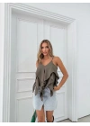 ASKILI VOLANLI BLUZ HAKİ