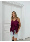 ASKILI VOLANLI BLUZ MÜRDÜM